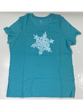 Old Navy Womens Relaxed Fit Snowflake Graphic Short Sleeves T-Shirt Blue Size L